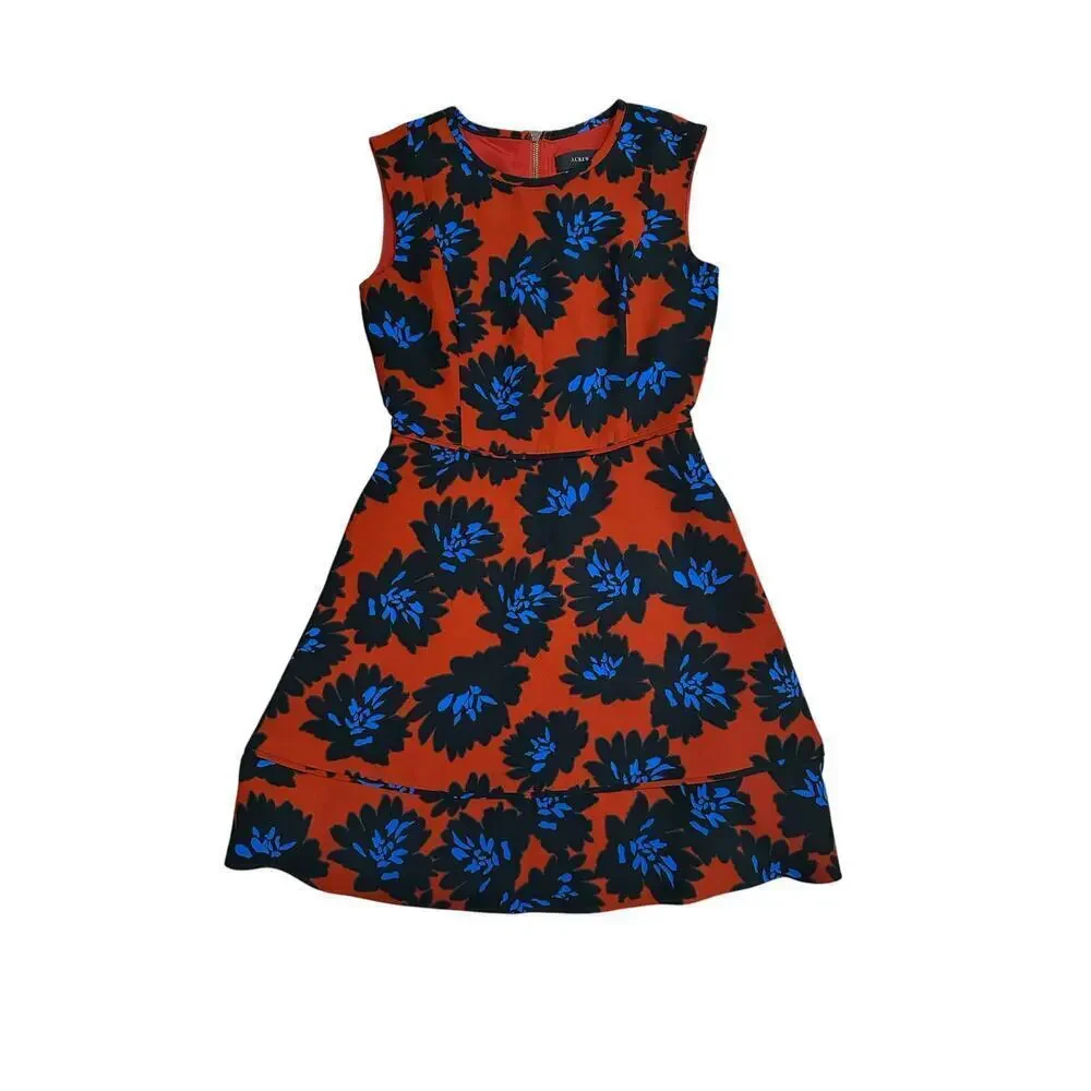 J. Crew Firework Floral Fit & Flare Party Dress with Red Blue Flowers